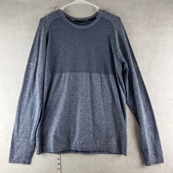 Nike Running Dri Fit Men's Large Long Sleeve Moisture Wicking Blue Heather Layer - Picture 1 of 7